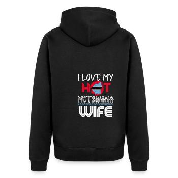 Funny I Love My Hot Motswana Wife Husband - Unisex Premium Bio Zip Hoodie - Schwarz - Hinten - Nico (187cm)