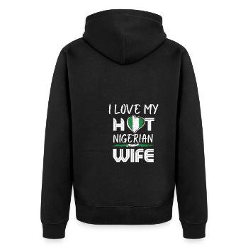 C’est drôle que j’aime mon mari nigérian chaud - Veste à capuche bio Premium Unisexe - noir - Dos - Nico (187cm)