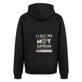 Funny Gambian Husband Proud Wife - Unisex Premium Bio Zip Hoodie - Schwarz - Hinten - Nico (187cm)