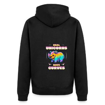 Real Unicorns Have Curves Rhino Einhorn - Unisex Premium Bio Zip Hoodie - Schwarz - Hinten - Nico (187cm)