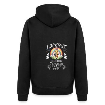 Luckiest Biology Teacher School - Unisex Premium Bio Zip Hoodie - Schwarz - Hinten - Nico (187cm)