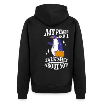 Mon pingouin et moi parlons de merde à propos de toi - Veste à capuche bio Premium Unisexe - noir - Dos - Nico (187cm)