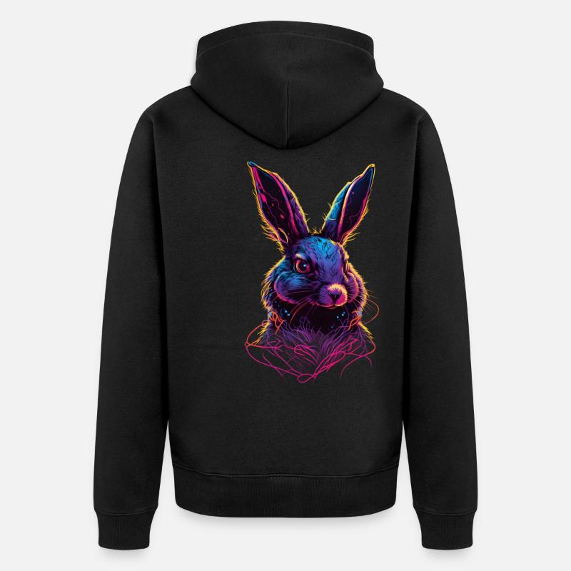Rabbit Synthwave 80 s gift - Unisex Premium Organic Zip Hoodie - black