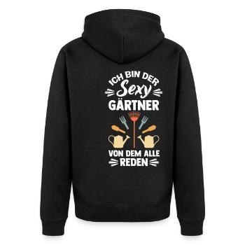 Sexy Gärtner Farmer Gemüse Garten Liebe Spruch Nat - Unisex Premium Bio Zip Hoodie - Schwarz - Hinten - Nico (187cm)