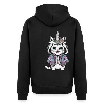 Niedliche Einhorn Katze mit brillanten Farben - Unisex Premium Bio Zip Hoodie - Schwarz - Hinten - Nico (187cm)
