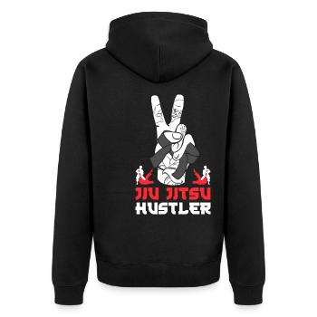 Brazilian Jiu Jitsu MMA Bjj Hugger - Unisex Premium Bio Zip Hoodie - Schwarz - Hinten - Nico (187cm)