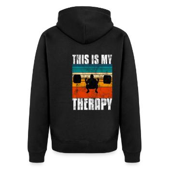 This is my therapy Bodybuilding Bodybuilder GYM - Unisex Premium Organic Zip Hoodie - black - Back - Nico (187cm)