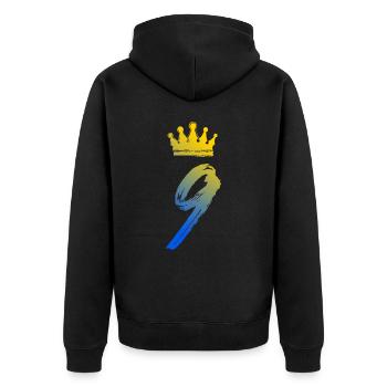 9 Zahl Krone - Unisex Premium Bio Zip Hoodie - Schwarz - Hinten - Nico (187cm)