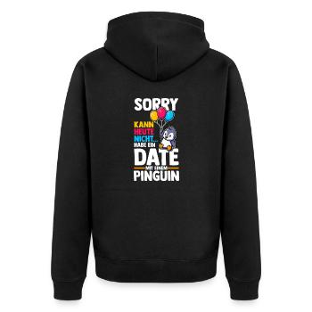 Pinguin - Unisex Premium Bio Zip Hoodie - Schwarz - Hinten - Nico (187cm)