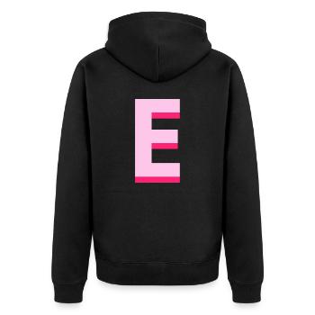 Pop und moderner rosa Buchstabe e - Unisex Premium Bio Zip Hoodie - Schwarz - Hinten - Nico (187cm)