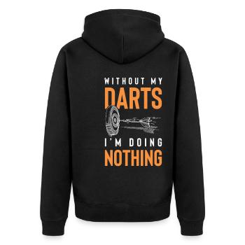 Dart funny saying - Unisex Premium Organic Zip Hoodie - black - Back - Nico (187cm)