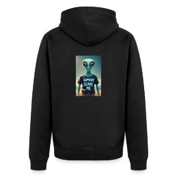 Alien - Humans scare me - Unisex Premium Organic Zip Hoodie - black - Back - Nico (187cm)