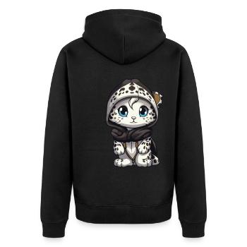Schneeleopard Winter leopard Comic Niedlich - Unisex Premium Bio Zip Hoodie - Schwarz - Hinten - Nico (187cm)