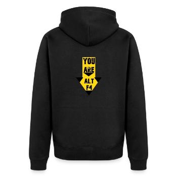 Zeig was du denkst - Unisex Premium Bio Zip Hoodie - Schwarz - Hinten - Nico (187cm)