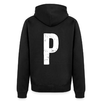 P-Buchstabe - Unisex Premium Bio Zip Hoodie - Schwarz - Hinten - Nico (187cm)