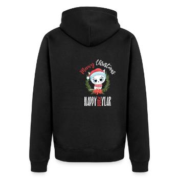 Meowy Christmas - Katzen Weihnachten - Unisex Premium Bio Zip Hoodie - Schwarz - Hinten - Nico (187cm)