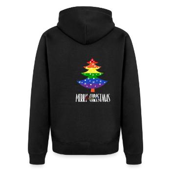 Merry Queer Christmas - Schöne Queere Weihnachten - Unisex Premium Bio Zip Hoodie - Schwarz - Hinten - Nico (187cm)