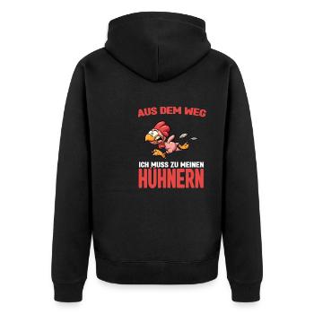 Aus dem weg - ich muss zu meinen Hühnern - Unisex Premium Bio Zip Hoodie - Schwarz - Hinten - Nico (187cm)