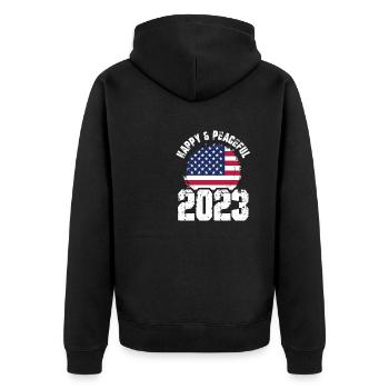 Freedom for All Humanity - Unisex Premium Organic Zip Hoodie - black - Back - Nico (187cm)
