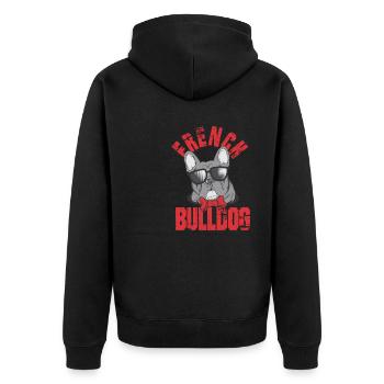 Französische Bulldogge - Unisex Premium Bio Zip Hoodie - Schwarz - Hinten - Nico (187cm)