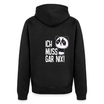 Ich muss gar nix sagt der niedliche Panda - Unisex Premium Bio Zip Hoodie - Schwarz - Hinten - Nico (187cm)