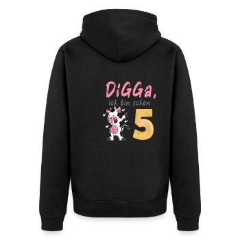 DIGGA, ich bin schon 5 - Unisex Premium Bio Zip Hoodie - Schwarz - Hinten - Nico (187cm)