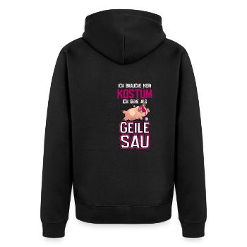 Karneval Kostüm coole geile Sau - Unisex Premium Bio Zip Hoodie - Schwarz - Hinten - Nico (187cm)