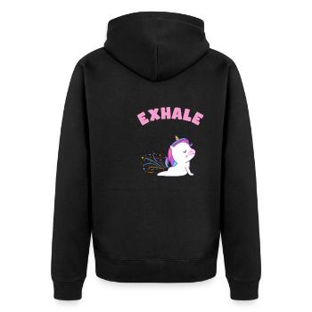 Yoga Einhorn inhale and exhale - Unisex Premium Bio Zip Hoodie - Schwarz - Hinten - Nico (187cm)