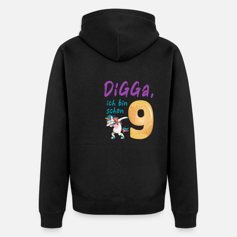 DIGGA, ich bin schon 9 - Unisex Premium Bio Zip Hoodie - Schwarz