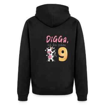 DIGGA, ich bin schon 9 - Unisex Premium Bio Zip Hoodie - Schwarz - Hinten - Nico (187cm)