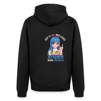 Nur ein Mädchen, das Anime-Ramen liebt - Unisex Premium Bio Zip Hoodie - Schwarz - Hinten - Nico (187cm)