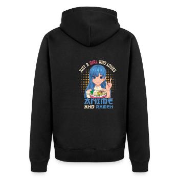 Nur ein Mädchen, das Anime-Ramen liebt - Unisex Premium Bio Zip Hoodie - Schwarz - Hinten - Nico (187cm)