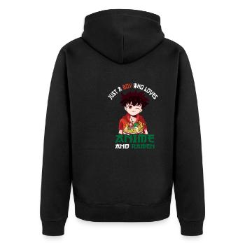 Nur ein Junge, der Anime-Ramen liebt - Unisex Premium Bio Zip Hoodie - Schwarz - Hinten - Nico (187cm)