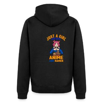 Seulement une fille qui aime l’anime, les ramen et les shibas - Veste à capuche bio Premium Unisexe - noir - Dos - Nico (187cm)
