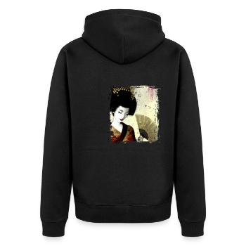 Geisha, traditionelle digitale Kunst, Japan - Unisex Premium Bio Zip Hoodie - Schwarz - Hinten - Nico (187cm)