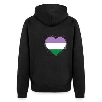 Pride Herz LGBTQ - Genderqueer - Unisex Premium Bio Zip Hoodie - Schwarz - Hinten - Nico (187cm)
