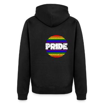 Pride LGBT Liebe gewinnt, wir sind queer und stolz - Unisex Premium Bio Zip Hoodie - Schwarz - Hinten - Nico (187cm)