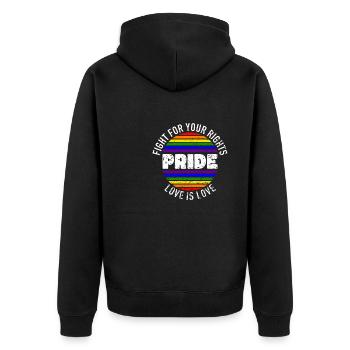 Pride LGBT Liebe gewinnt, wir sind queer und stolz - Unisex Premium Bio Zip Hoodie - Schwarz - Hinten - Nico (187cm)