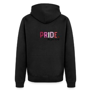 Pride LGBT Liebe gewinnt, wir sind queer und stolz - Unisex Premium Bio Zip Hoodie - Schwarz - Hinten - Nico (187cm)