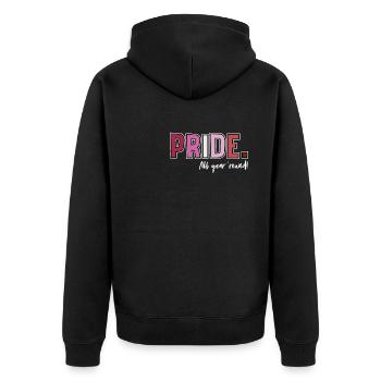 Pride LGBT Liebe gewinnt, wir sind queer und stolz - Unisex Premium Bio Zip Hoodie - Schwarz - Hinten - Nico (187cm)