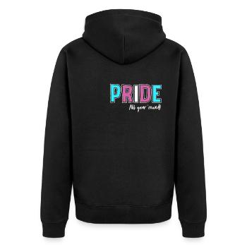 Pride LGBT Liebe gewinnt, wir sind queer und stolz - Unisex Premium Bio Zip Hoodie - Schwarz - Hinten - Nico (187cm)