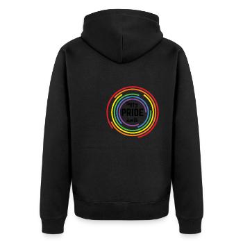 Pride LGBT Liebe gewinnt, wir sind queer und stolz - Unisex Premium Bio Zip Hoodie - Schwarz - Hinten - Nico (187cm)