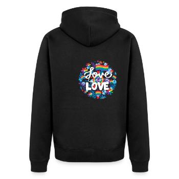 Pride LGBT Liebe gewinnt, wir sind queer und stolz - Unisex Premium Bio Zip Hoodie - Schwarz - Hinten - Nico (187cm)