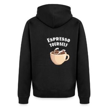 World Coffee Day - Unisex Premium Organic Zip Hoodie - black - Back - Nico (187cm)