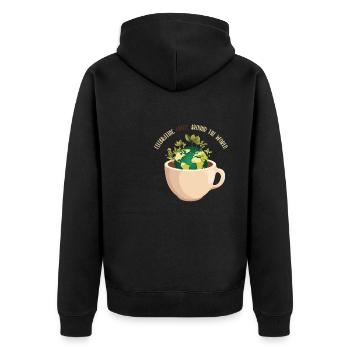 World Coffee Day - Unisex Premium Organic Zip Hoodie - black - Back - Nico (187cm)