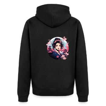 Geisha von Japan - Unisex Premium Bio Zip Hoodie - Schwarz - Hinten - Nico (187cm)