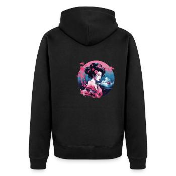 Geisha von Japan - Unisex Premium Bio Zip Hoodie - Schwarz - Hinten - Nico (187cm)