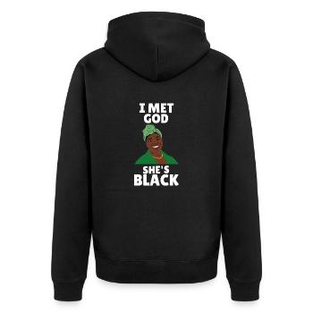 J'ai rencontré Dieu, elle est noire, féminisme, tapis de vie noire - Veste à capuche bio Premium Unisexe - noir - Dos - Nico (187cm)
