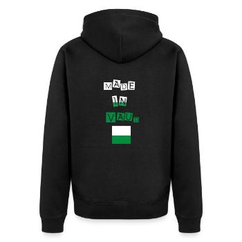 Made in Vaud - Unisex Premium Bio Zip Hoodie - Schwarz - Hinten - Nico (187cm)