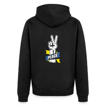 Peace Frieden Ukraine Russland Hand Victory Sign - Unisex Premium Bio Zip Hoodie - Schwarz - Hinten - Nico (187cm)